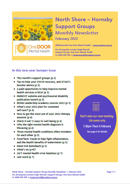 North Shore Hornsby Support Group Monthly Newsletter_February 2022
